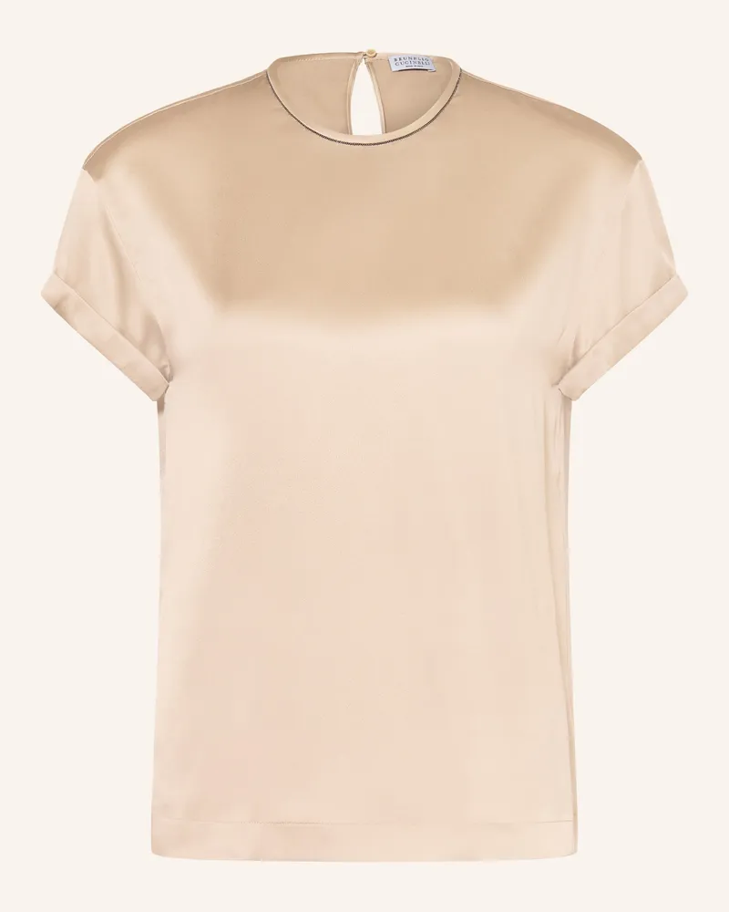 Brunello Cucinelli Blusenshirt Aus Seide Mit Schmucksteinen braun Taupe