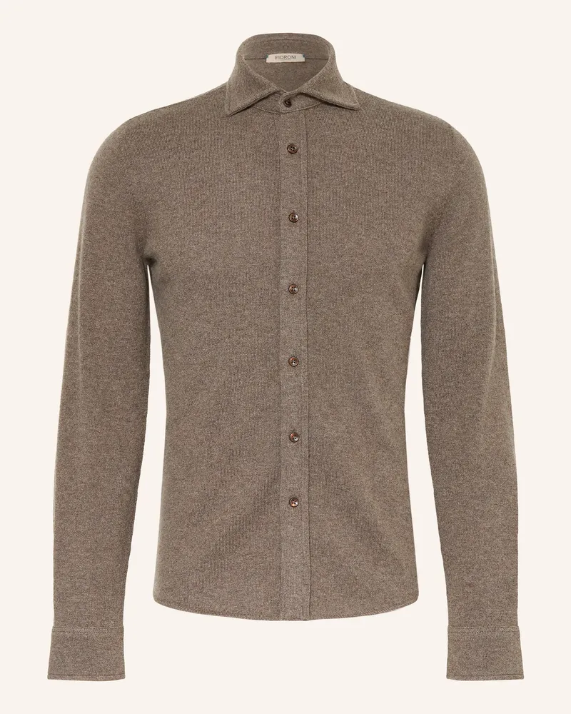 FIORONI Strickhemd Comfort Fit Aus Cashmere beige Taupe