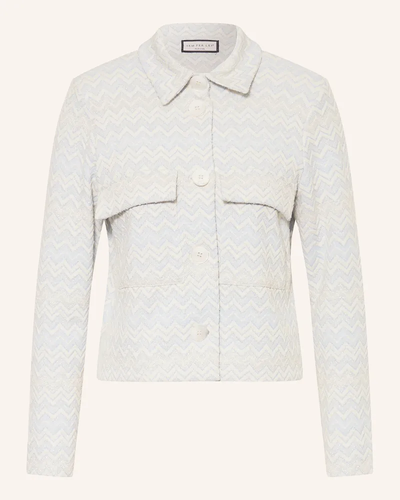 SEM PER LEI Kastenjacke mit Glitzergarn Hellblau