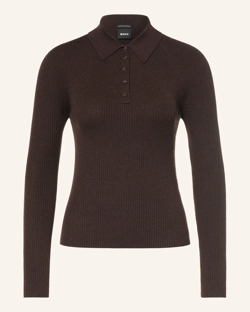 HUGO BOSS Strick-Poloshirt Faelina braun Dunkelbraun