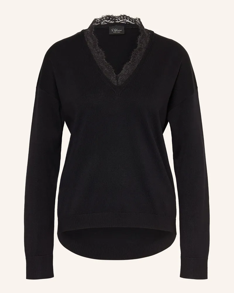 S.Oliver Pullover Mit Spitze schwarz Schwarz