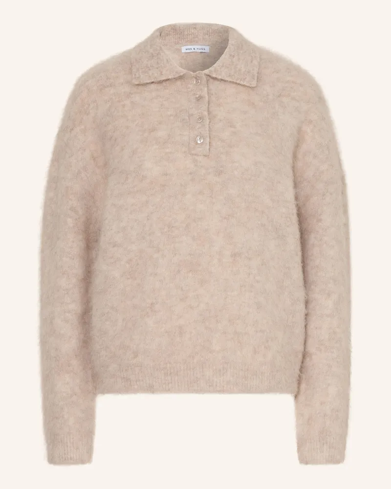 Mrs & HUGS Strick-Poloshirt Mit Alpaka beige Beige