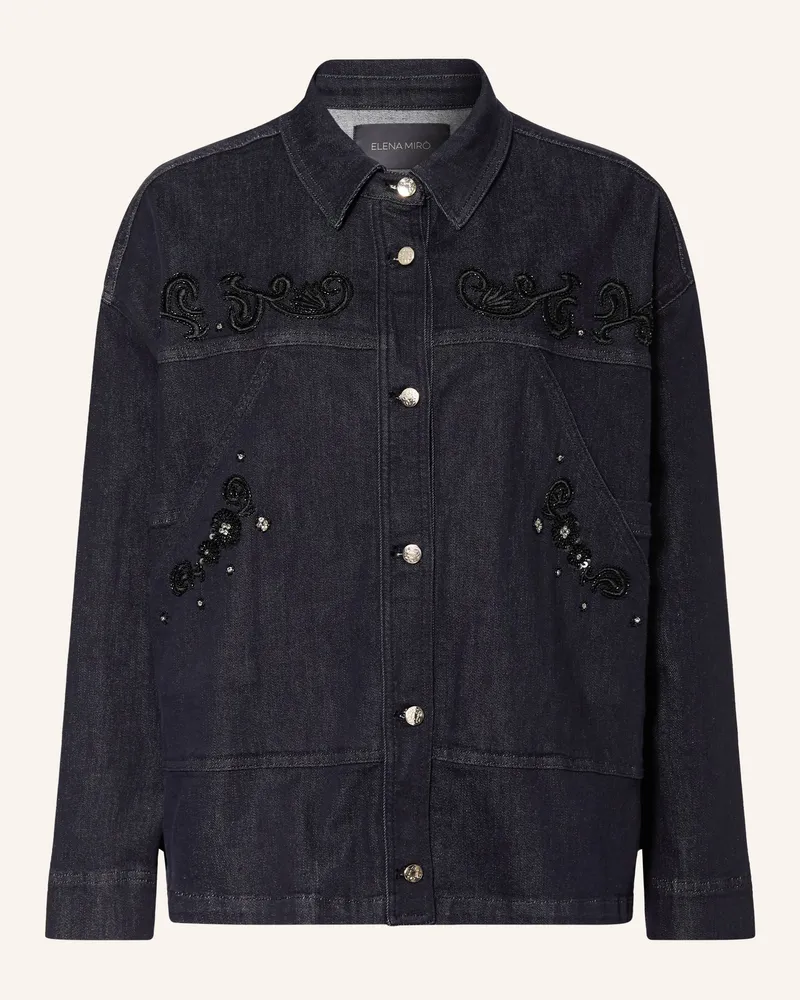 Elena Mirò Jeansbluse Mit Schmucksteinen Und Pailletten blau Dunkelblau
