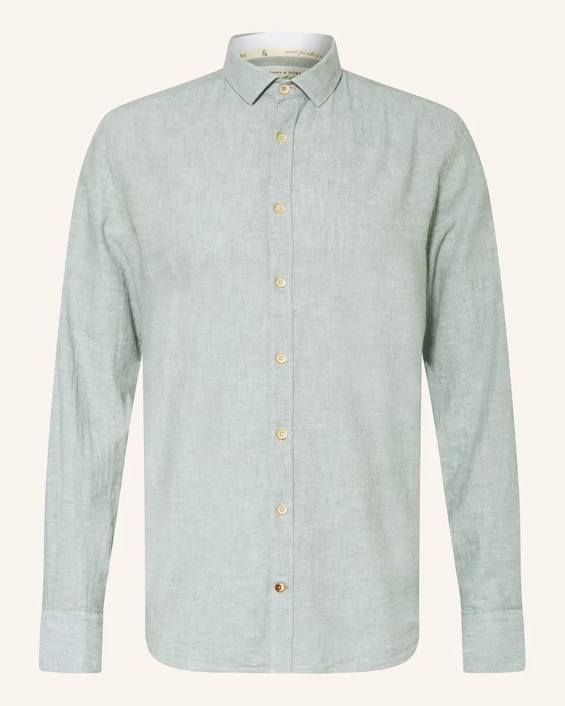 colours & sons Hemd Slim Fit mit Leinen Hellgrün