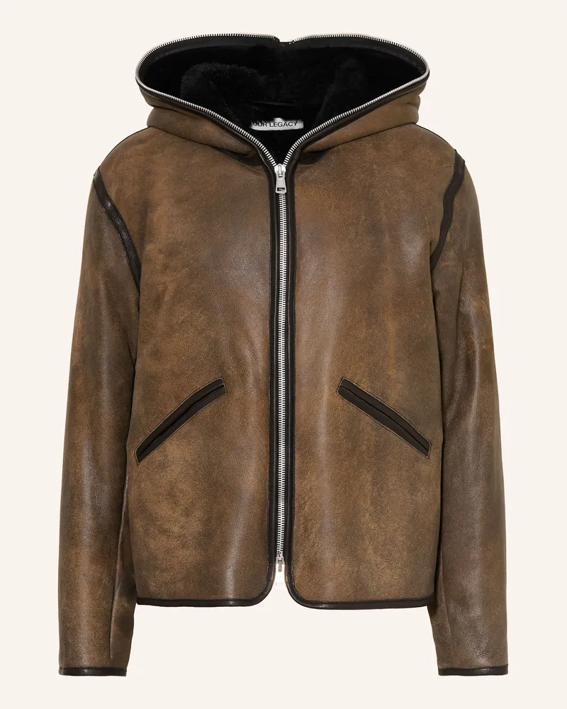 Our Legacy Lederjacke Mit Kunstfell braun Braun