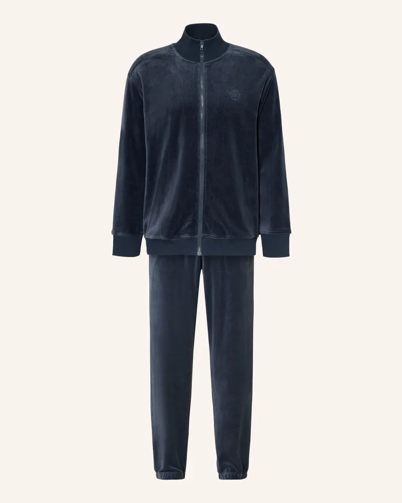 Schiesser Lounge-Set Casual Nightwear Aus Nicki blau Blaugrau