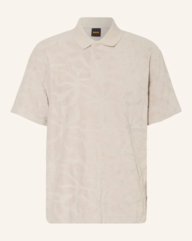 HUGO BOSS Frottee-Poloshirt Flower beige Hellgrau