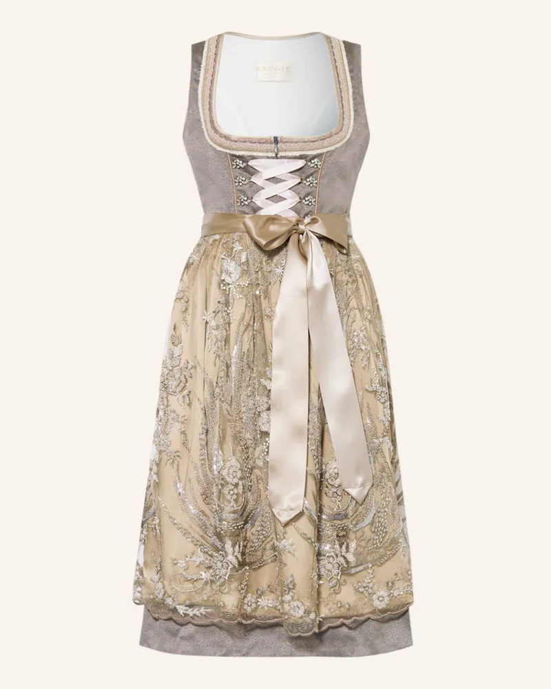 Krüger Dirndl FREJA mit Schmucksteinen und Perlen Beige