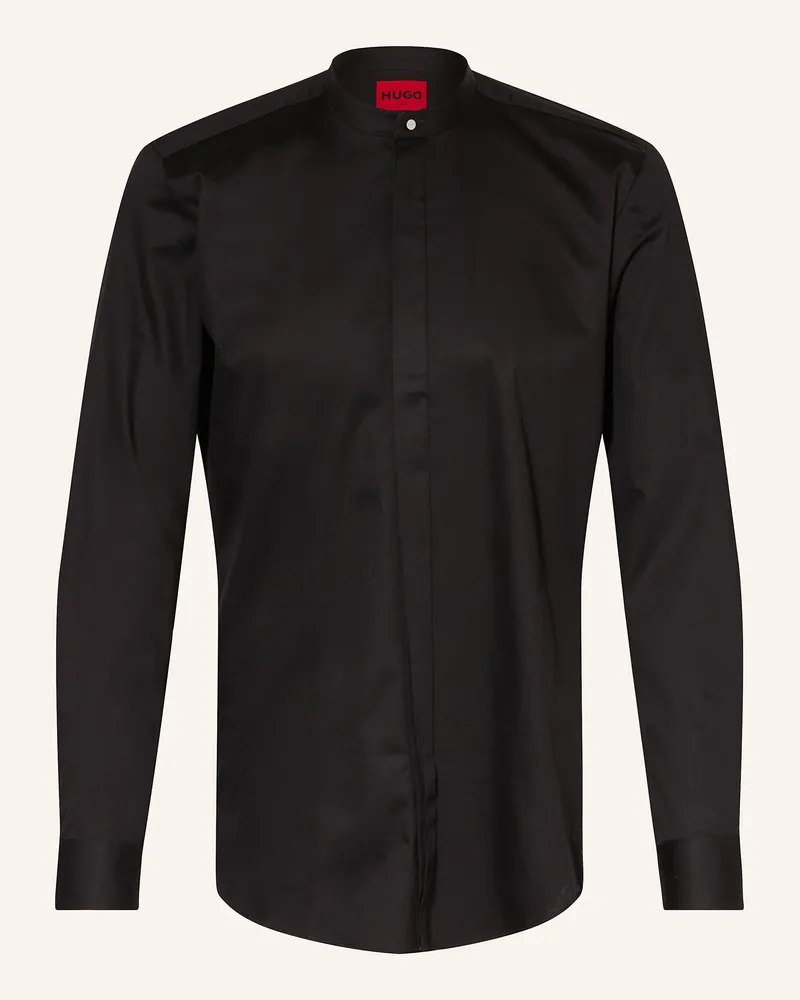 HUGO BOSS Hemd KALEB Slim Fit mit Stehkragen Schwarz
