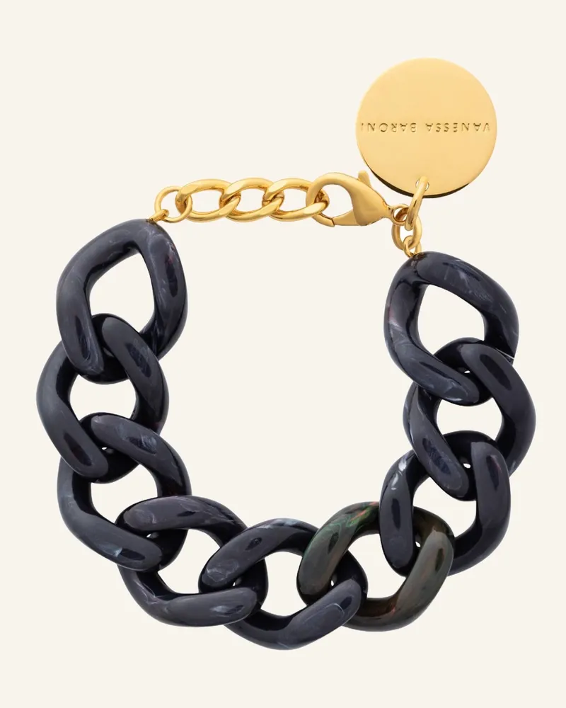 Vanessa Baroni Armbänder FLAT CHAIN BRACELET BLACK UNIVERSE MARBLE by GLAMBOU Gold