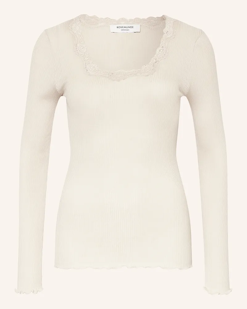 Rosemunde Longsleeve BABETTE aus Seide mit Spitzenbesatz Hellgrau