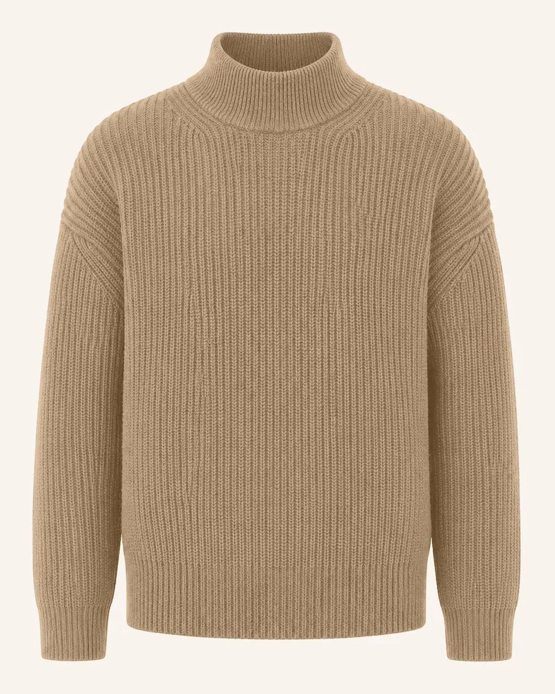 KIEFERMANN Kiefermann Rippstrickpullover Aus Merinowolle Mit Mock Neck Emilian braun Camel