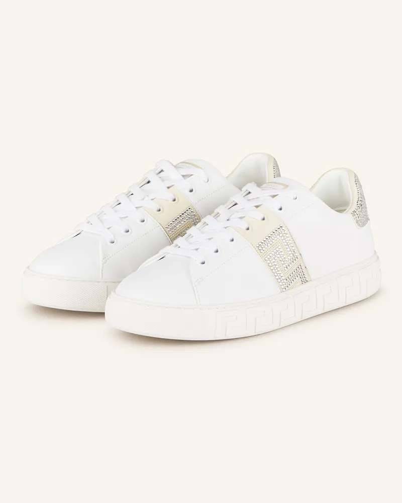 Versace Sneaker mit Schmucksteinen Weiss