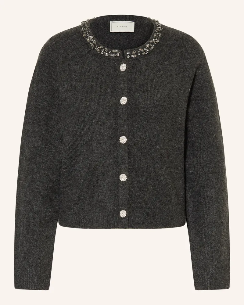 Neo Noir Strickjacke MARIE mit Schmucksteinen Dunkelgrau
