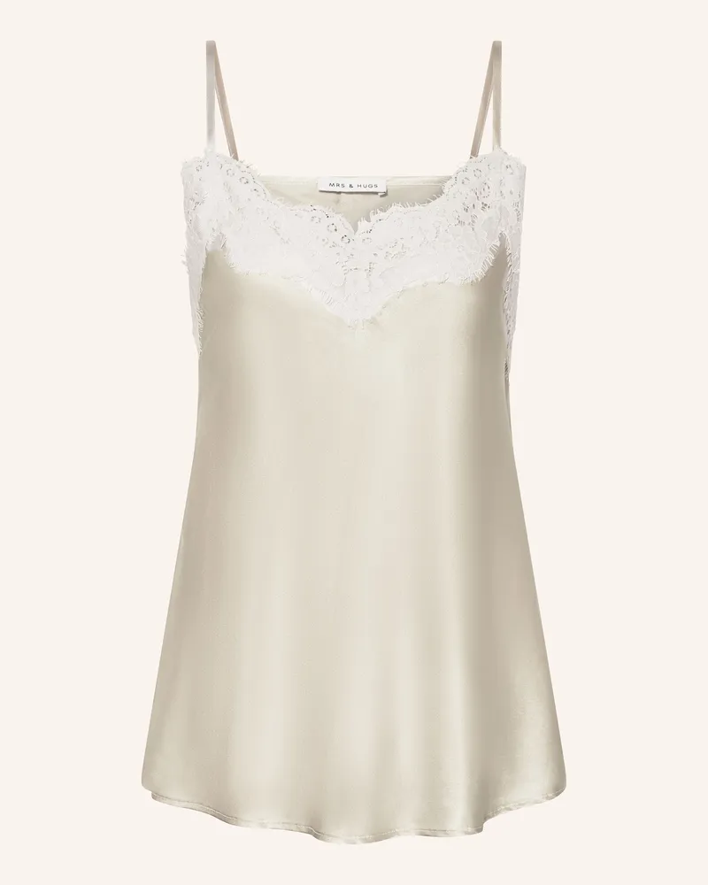 Mrs & HUGS Satintop aus Seide mit Spitze Beige