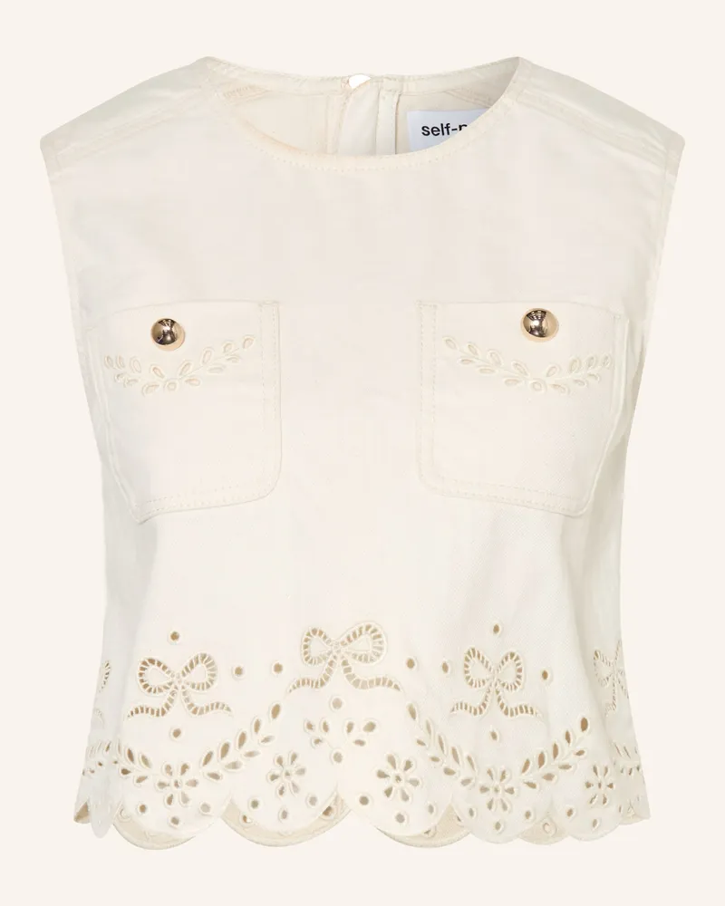 Self-Portrait Jeanstop Mit Lochspitze weiss Creme