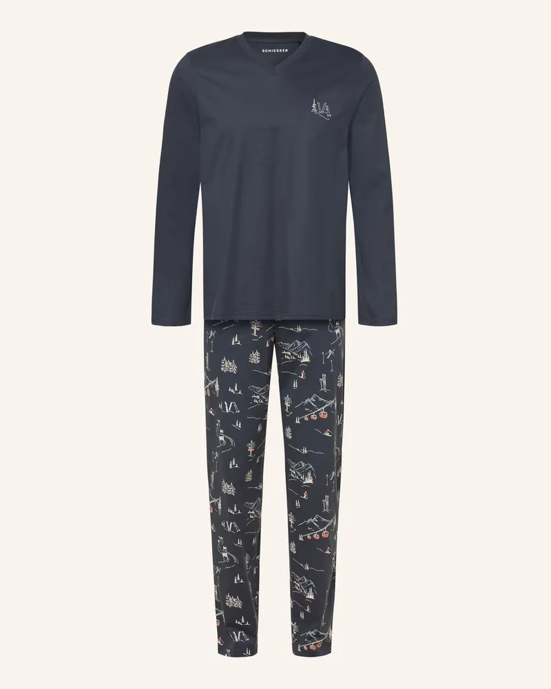 Schiesser Schlafanzug Family blau Dunkelblau