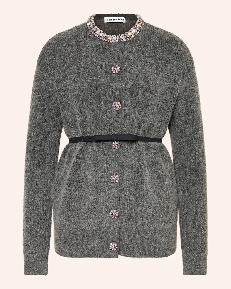 Self-Portrait Strickjacke Mit Schmucksteinen Und Glitzergarn grau Grau