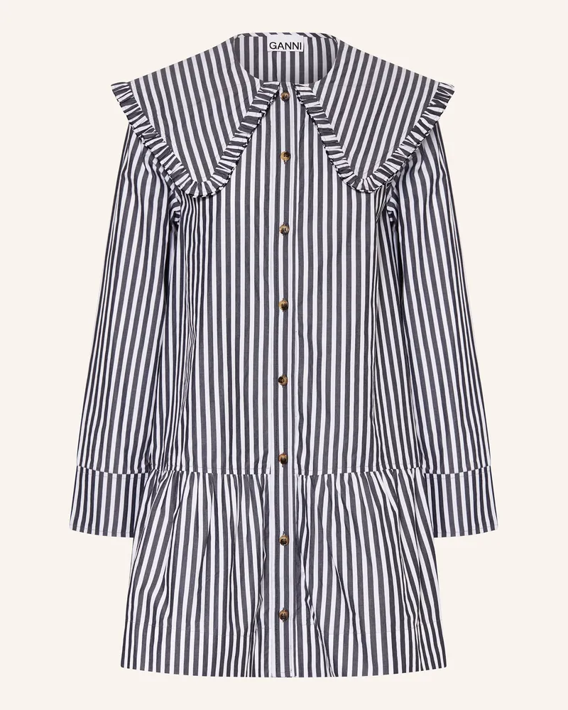 Ganni Kleid mit Rüschenbesatz Schwarz