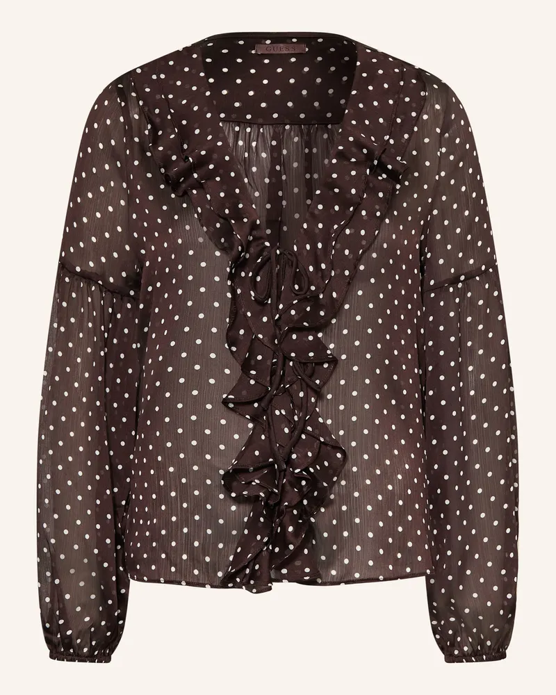 Guess Bluse Emy Mit Volants braun Dunkelbraun