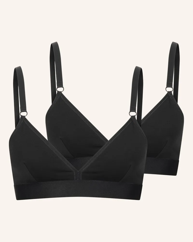 Ehrlich Textil 2er Pack Casual Cotton Triangel Bralette Bügellos Aus Bio-Baumwolle - Verstellbare Träger schwarz Schwarz