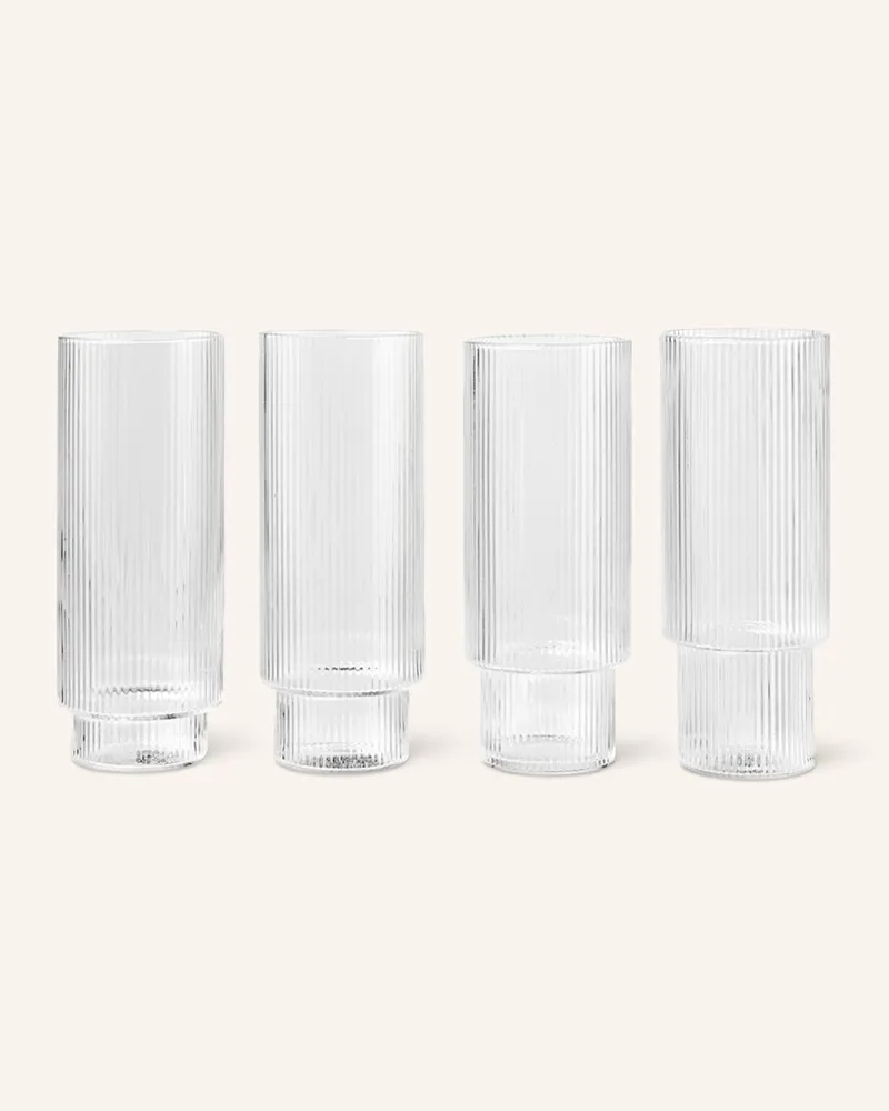 ferm LIVING 4er-Set Cocktailgläser Ripple transparent Weiss