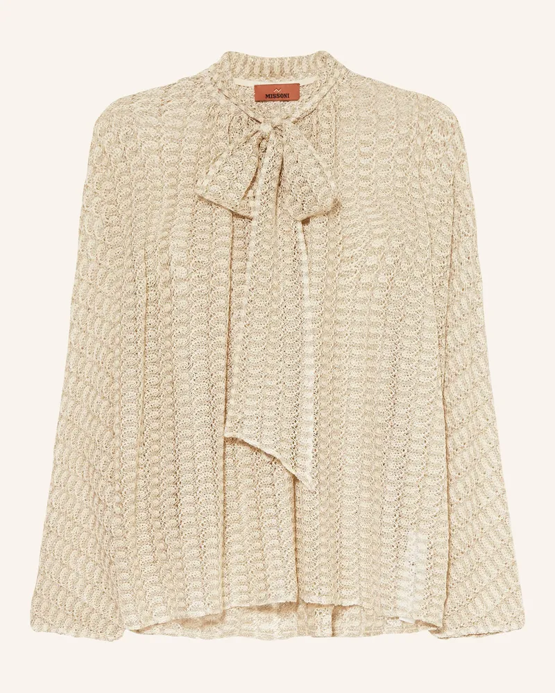 Missoni Häkelbluse mit Schluppe und Glitzergarn Creme