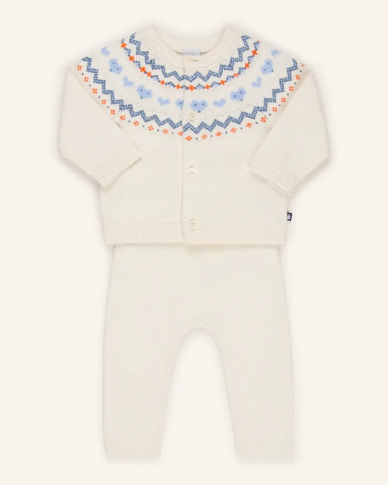 Petit Bateau Set: Strickjacke Und Strickhose weiss Creme