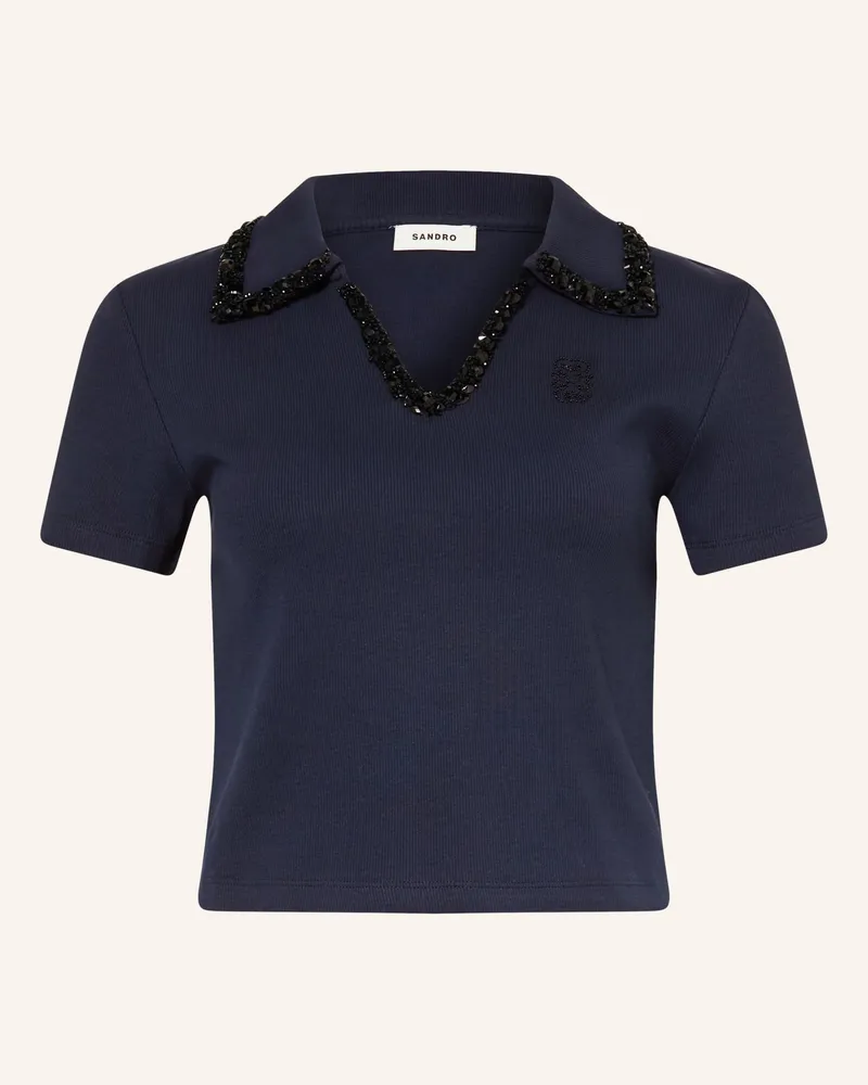 Sandro Jersey-Poloshirt Mit Schmucksteinen blau Dunkelblau