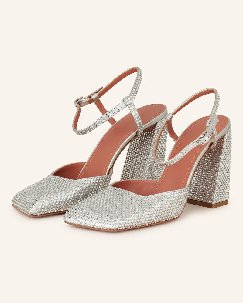 Amina Muaddi Slingpumps CHARLOTTE mit Schmucksteinen Silber