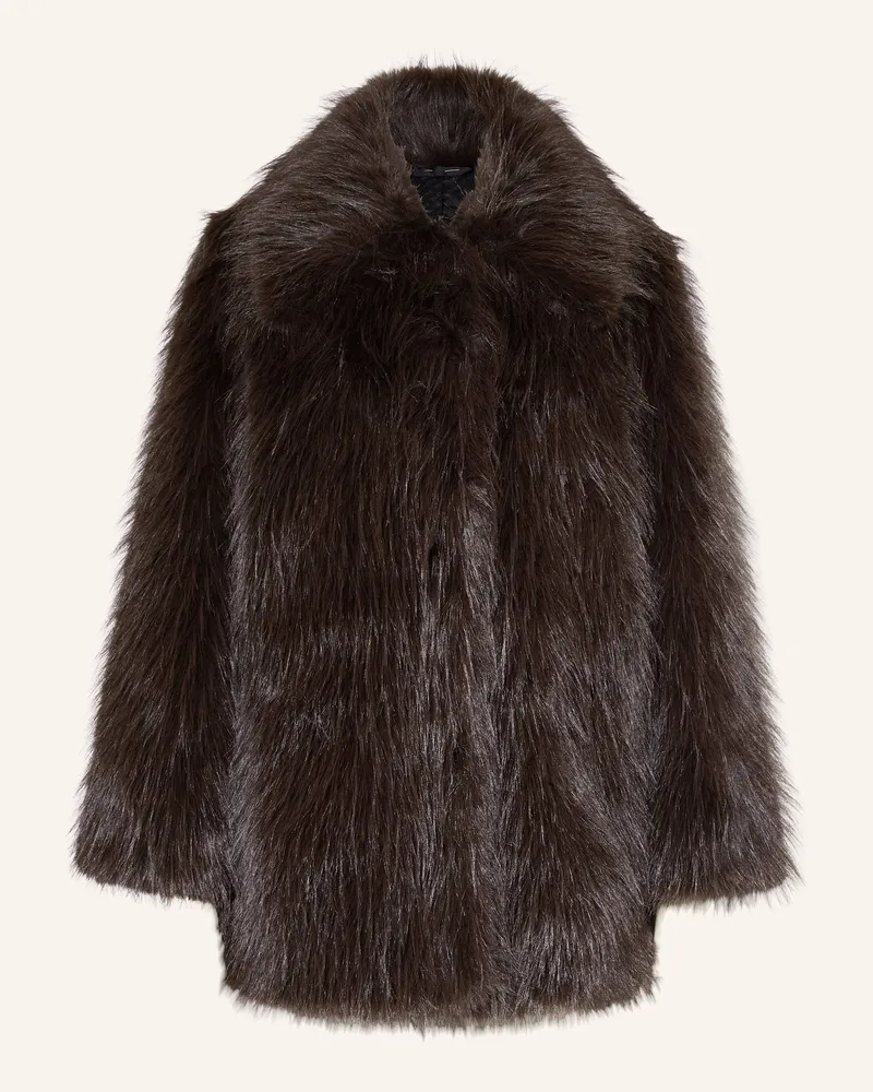 Selected Kunstfell-Mantel braun Dunkelbraun