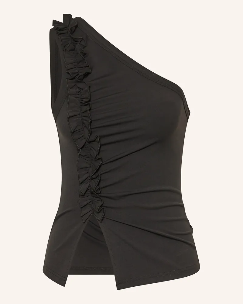 Neo Noir One-Shoulder-Top ALBANA mit Rüschen Schwarz