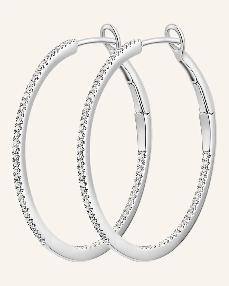 Leaf Creolen Circle  M Aus 18 Karat Weißgold Mit Diamanten silber Weissgold