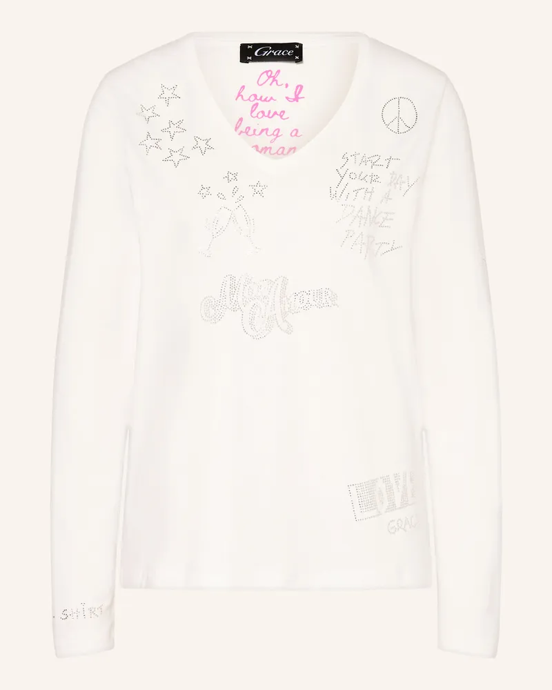 Grace Longsleeve mit Schmucksteinen Weiss