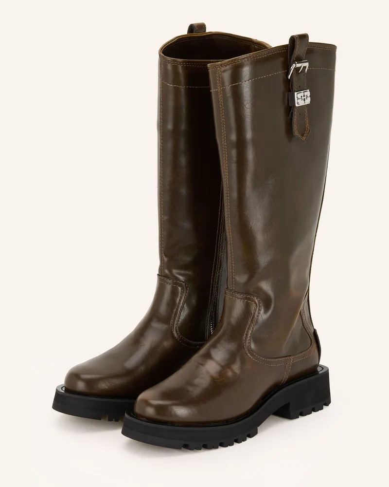 Ganni Stiefel mit Nieten Braun