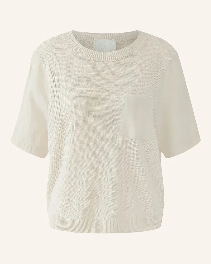 Oui  Strickshirt aus Leinen im Materialmix Beige