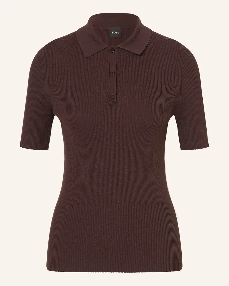 HUGO BOSS Strick-Poloshirt FESKUS Dunkelbraun