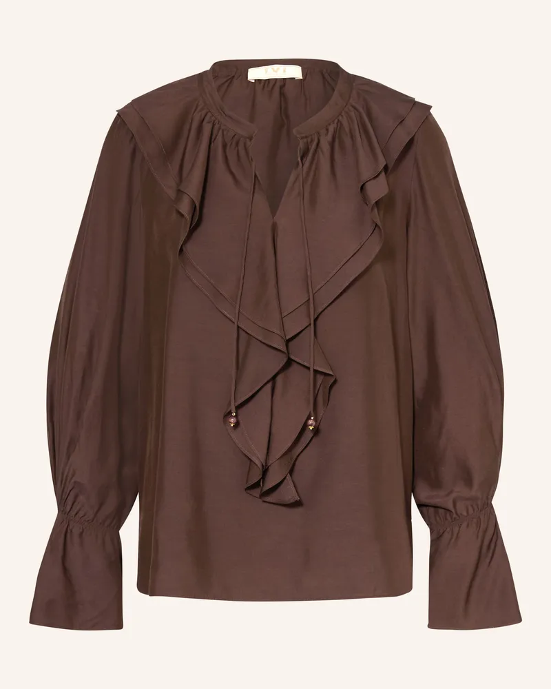 IVI Collection Blusenshirt Mit Volants braun Braun