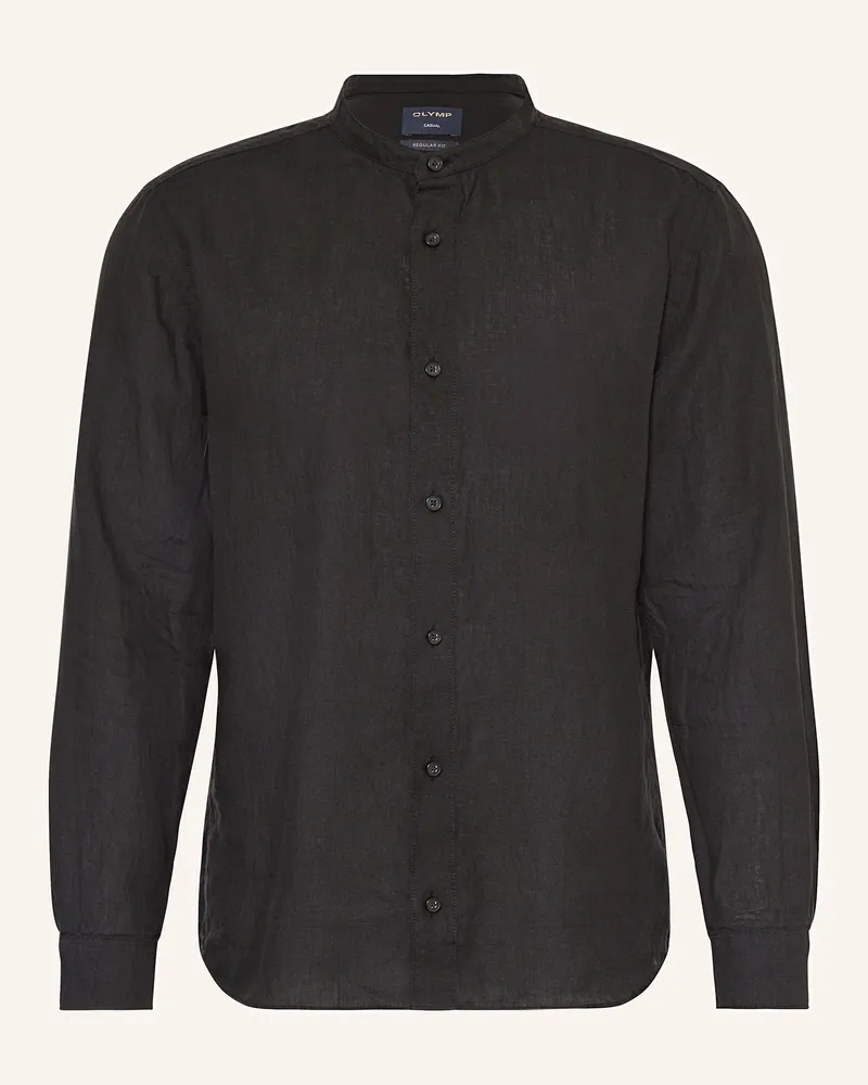 Olymp Leinenhemd Casual regular fit mit Stehkragen Schwarz