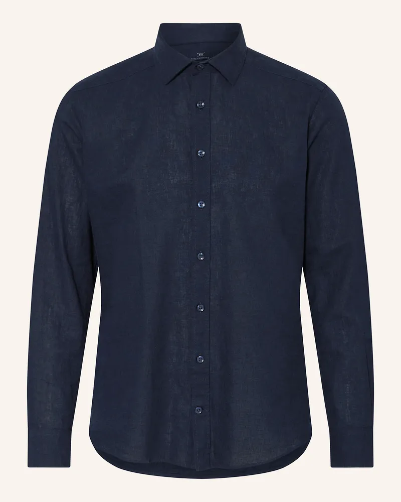 Strokesman's Hemd Regular Fit mit Leinen Dunkelblau