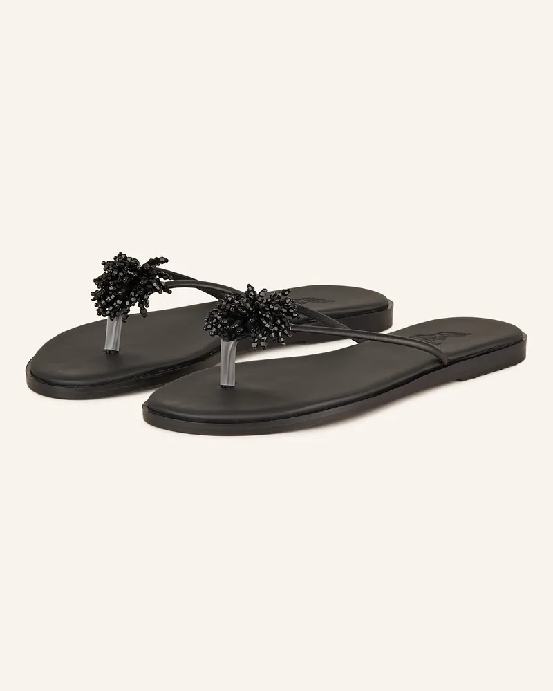 Ancient Greek Sandals Zehentrenner CLEO mit Schmucksteinen Schwarz