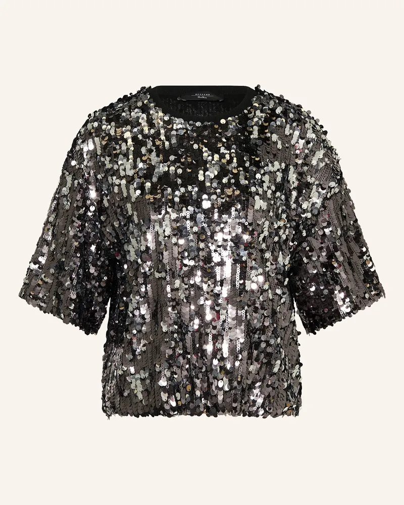 Max Mara Blusenshirt aus Mesh mit Pailletten Schwarz