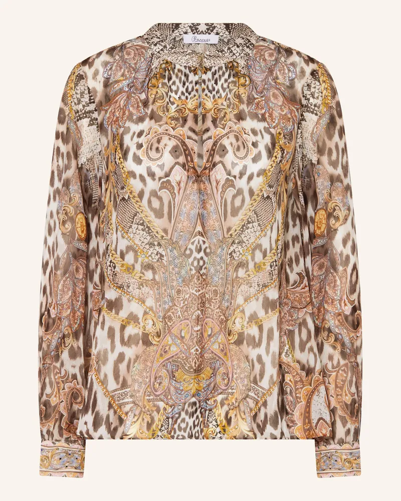 Princess goes Hollywood Seidenbluse mit Schmucksteinen Beige