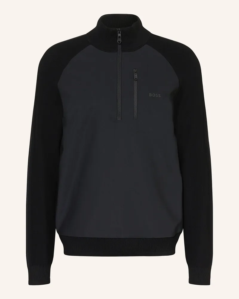 HUGO BOSS Troyer Civic Im Materialmix schwarz Schwarz