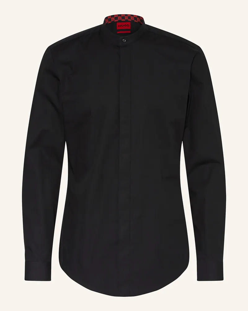 HUGO BOSS Hemd KALEB Slim Fit mit Stehkragen Schwarz