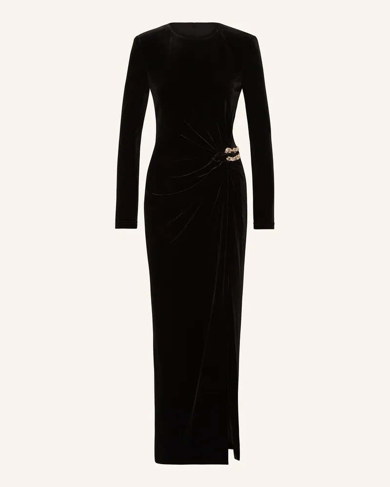 Self-Portrait Samtkleid mit Cut-out Schwarz