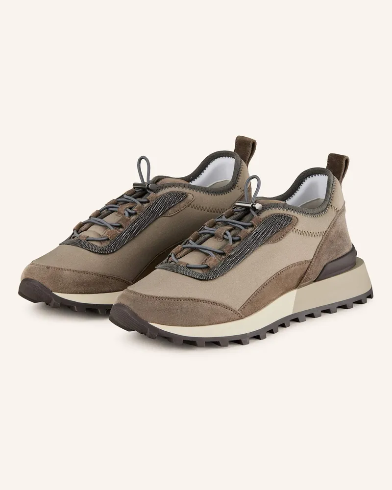 Brunello Cucinelli Sneaker mit Schmucksteinen Taupe