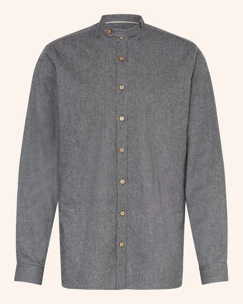 Johann & Johanna Trachtenhemd Comfort Fit Aus Flanell Mit Stehkragen schwarz Dunkelgrau
