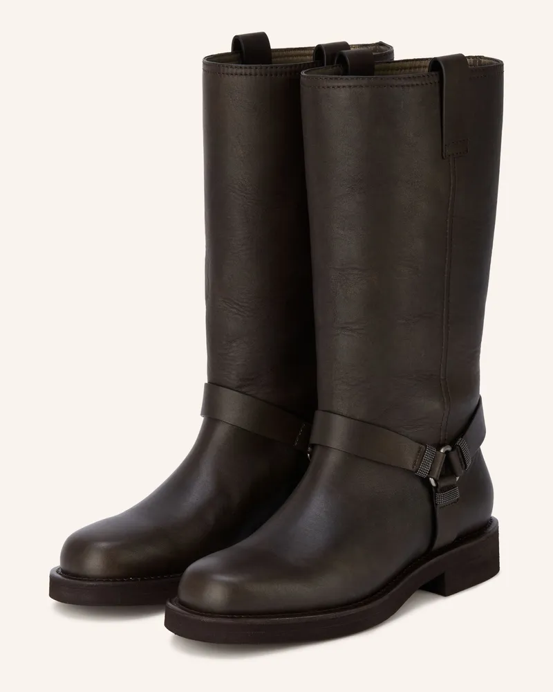 Brunello Cucinelli Biker Boots braun Dunkelbraun