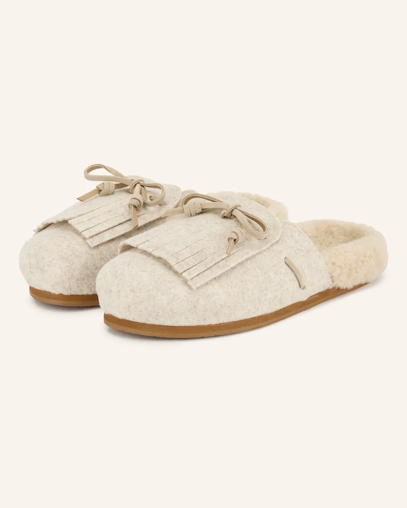 Ancient Greek Sandals Pantoletten Vasilitsa Fringe beige Creme